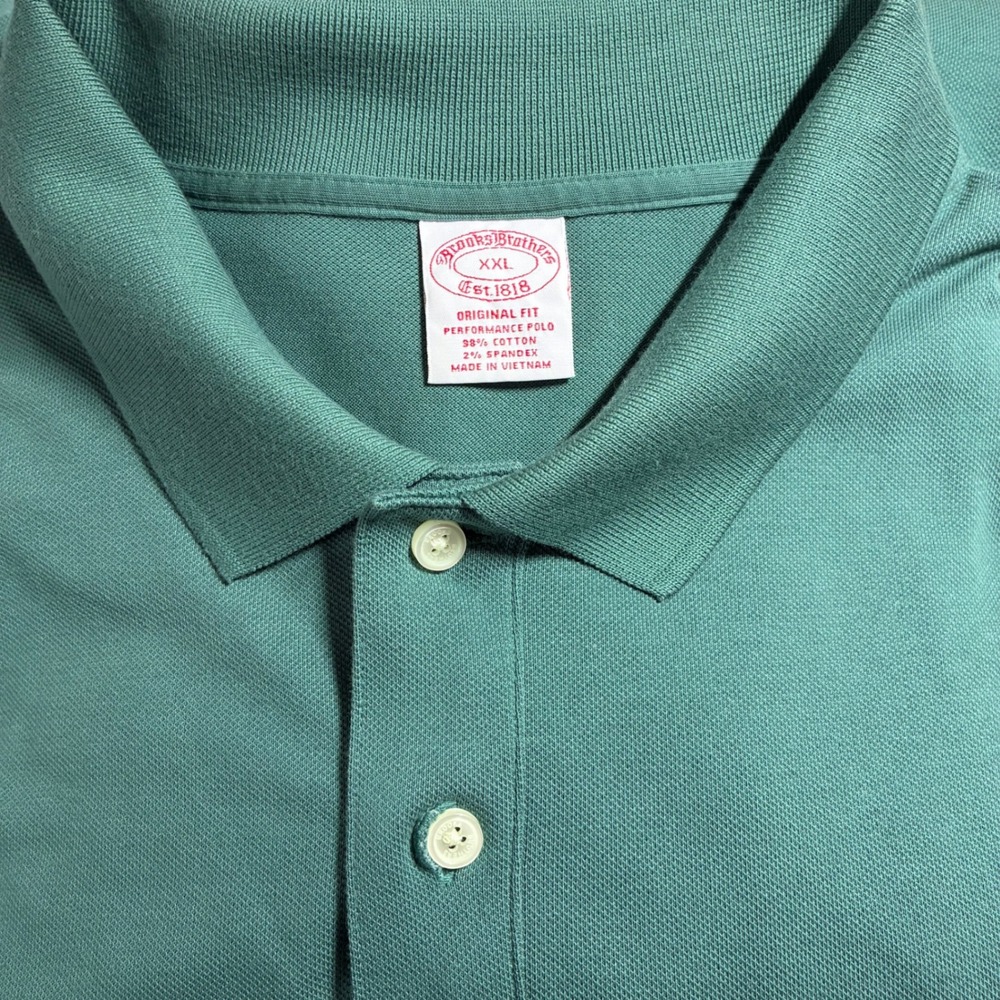Brooks Brothers Mens XXL Green Original Fit Performance Long Sleeve Polo Shirt
